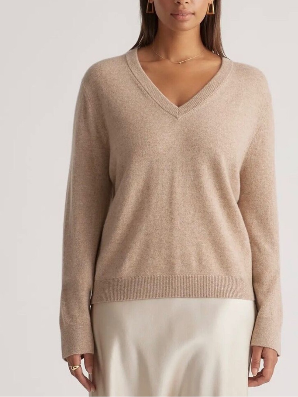 Quince Mongolian Cashmere Relaxed V-Neck Sweater Small